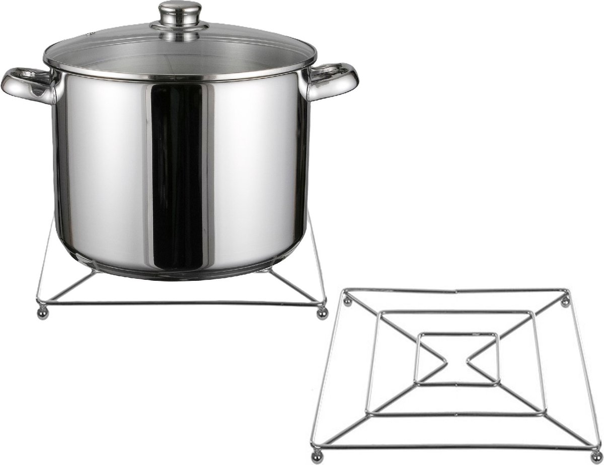CM Onderzetter voor pannen - 2x - metaal - 17 x 17 cm - vierkant - hittebestendig - kookpannen/ovenschalen