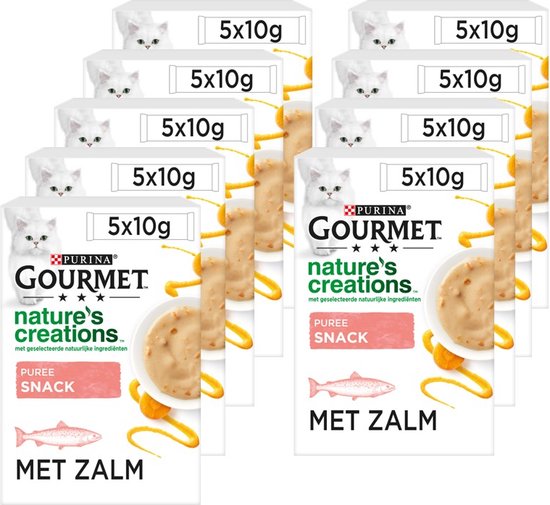 Gourmet Nature's Creations - Kattensnack - Puree met Zalm & Worteltjes - 55 x 10 g
