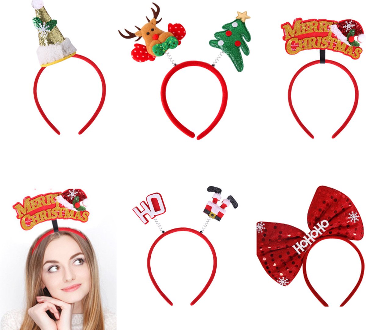 Kerstdiadeem Rendier Kerstboom Kerstman- Kerst Haarband 5 stukken - Kerstfeest Foto Prop- Kerst Feestdiadeem voor Volwassenen & Kinderen - Kerstdecoratie - Kerstversiering- Kerstaccessoires