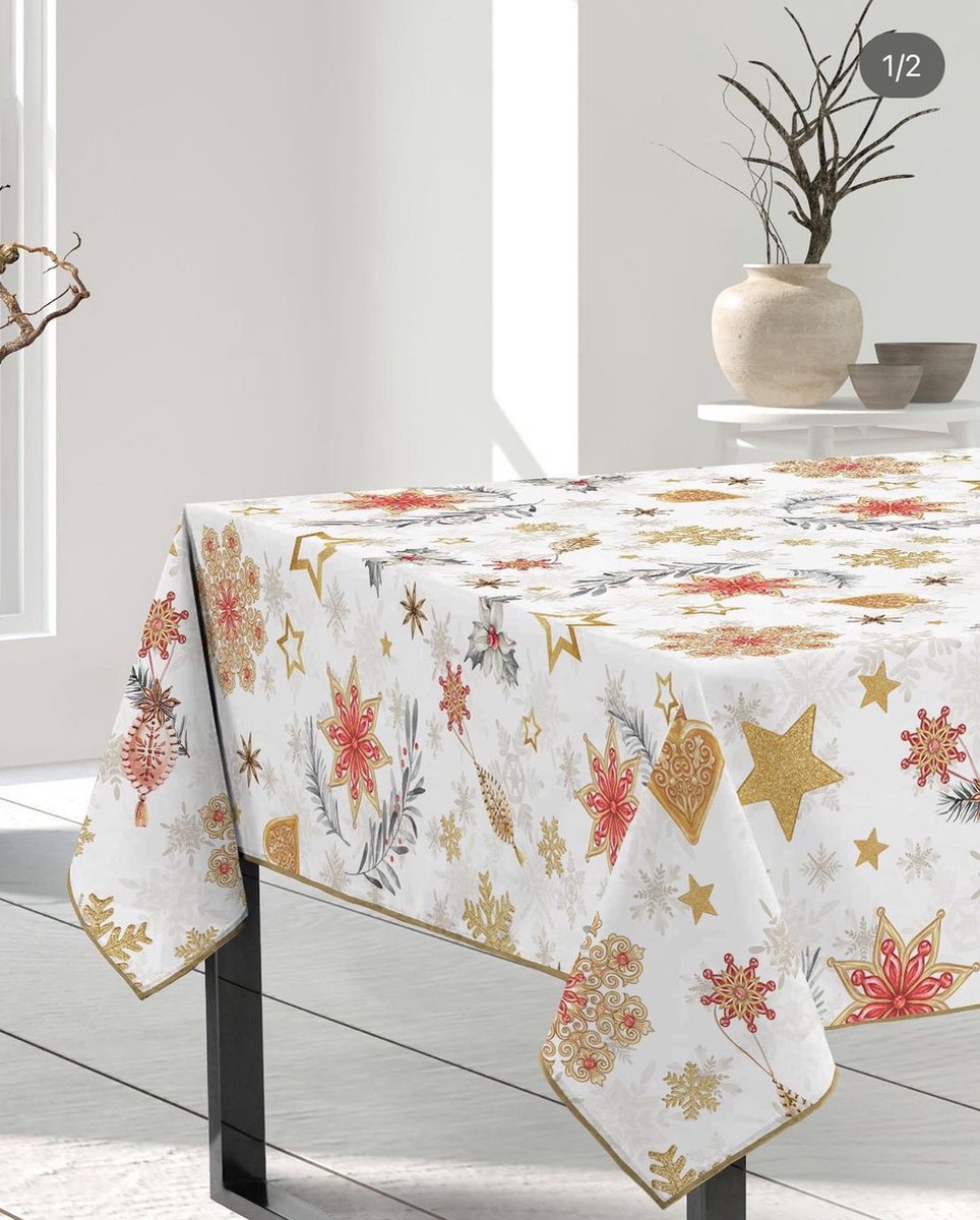 Anti-vlek Tafelkleed Kerst Brillant met gele bies