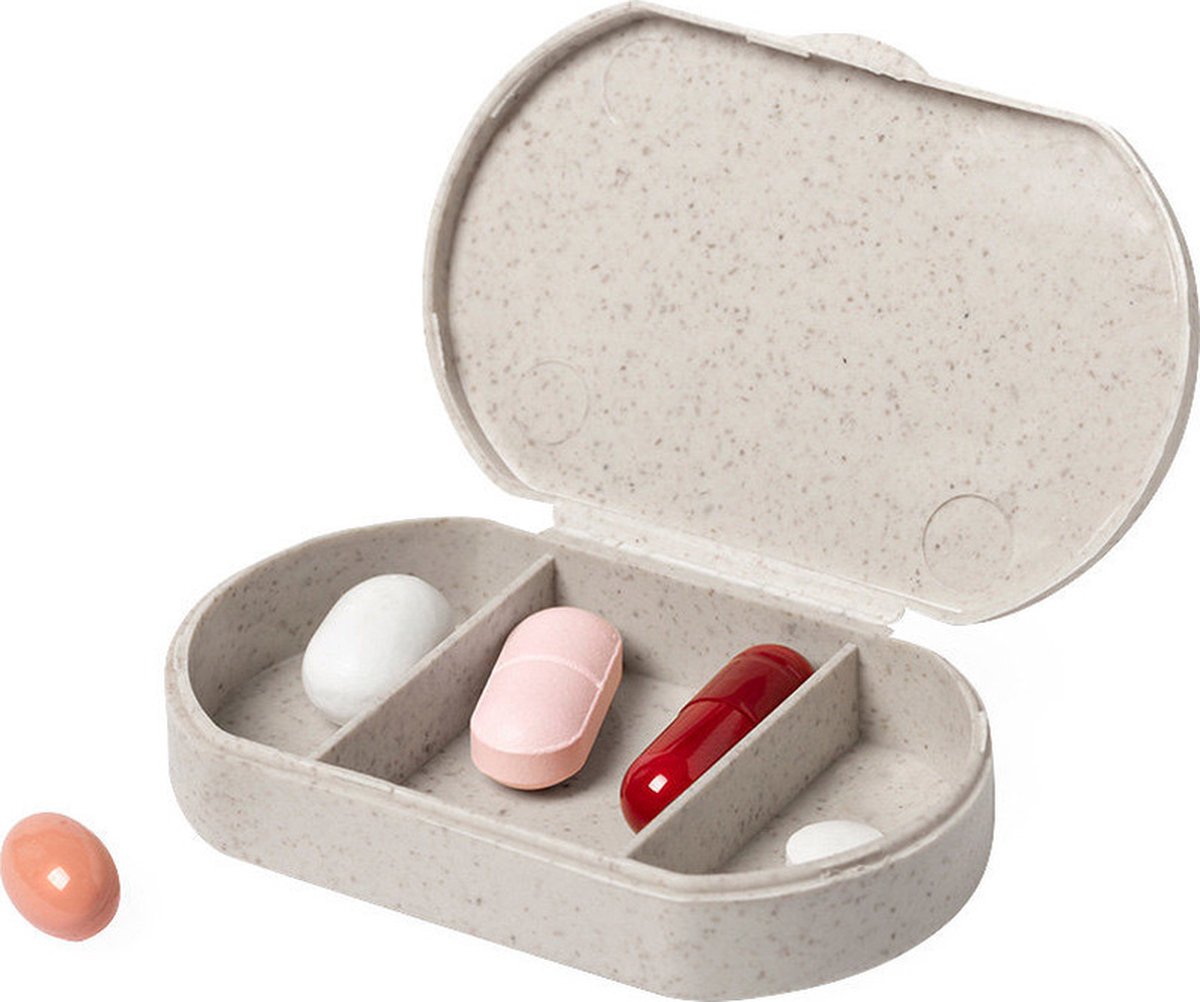 Goedkoopste 1x Medicijnen doos/pillendoos 3-vaks bamboevezel 6 cm - Reisformaat - Drogisterij/persoonlijke verzorging accessoires