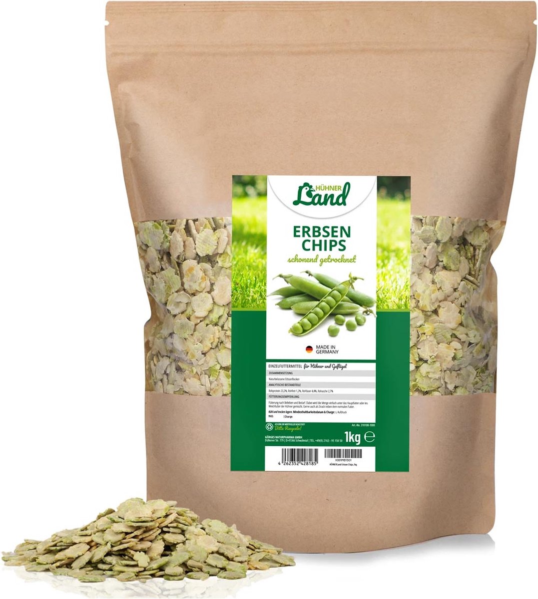 HÜHNER Land - Erwten Chips voor kippen en pluimvee (1 kg) - Positief effect op legprestaties, groei en rui - Stimuleert de spijsvertering
