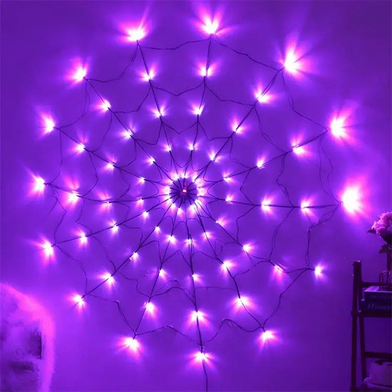 Halloween lichtsnoer spinnenweb – paars – 1 meter – 70 LED lampjes