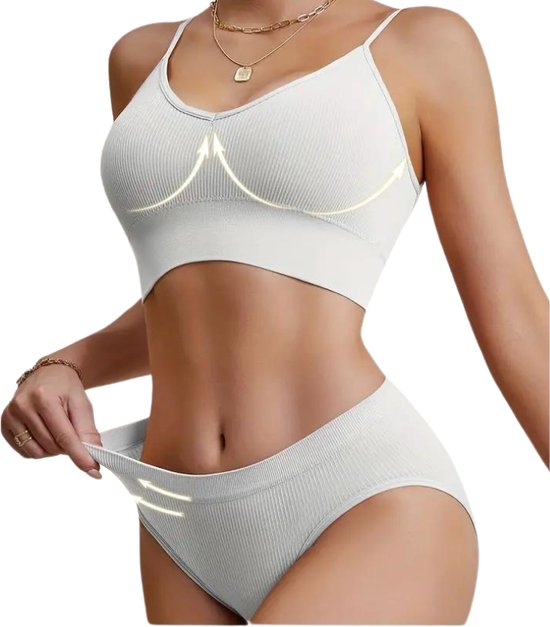 Set de Lingerie Livano sans armatures - Sans Bracelets - Soutien-gorge Push- Soutiens-gorge - Soutien- Comfort - Confortable - BH gorge - Wit - Taille M