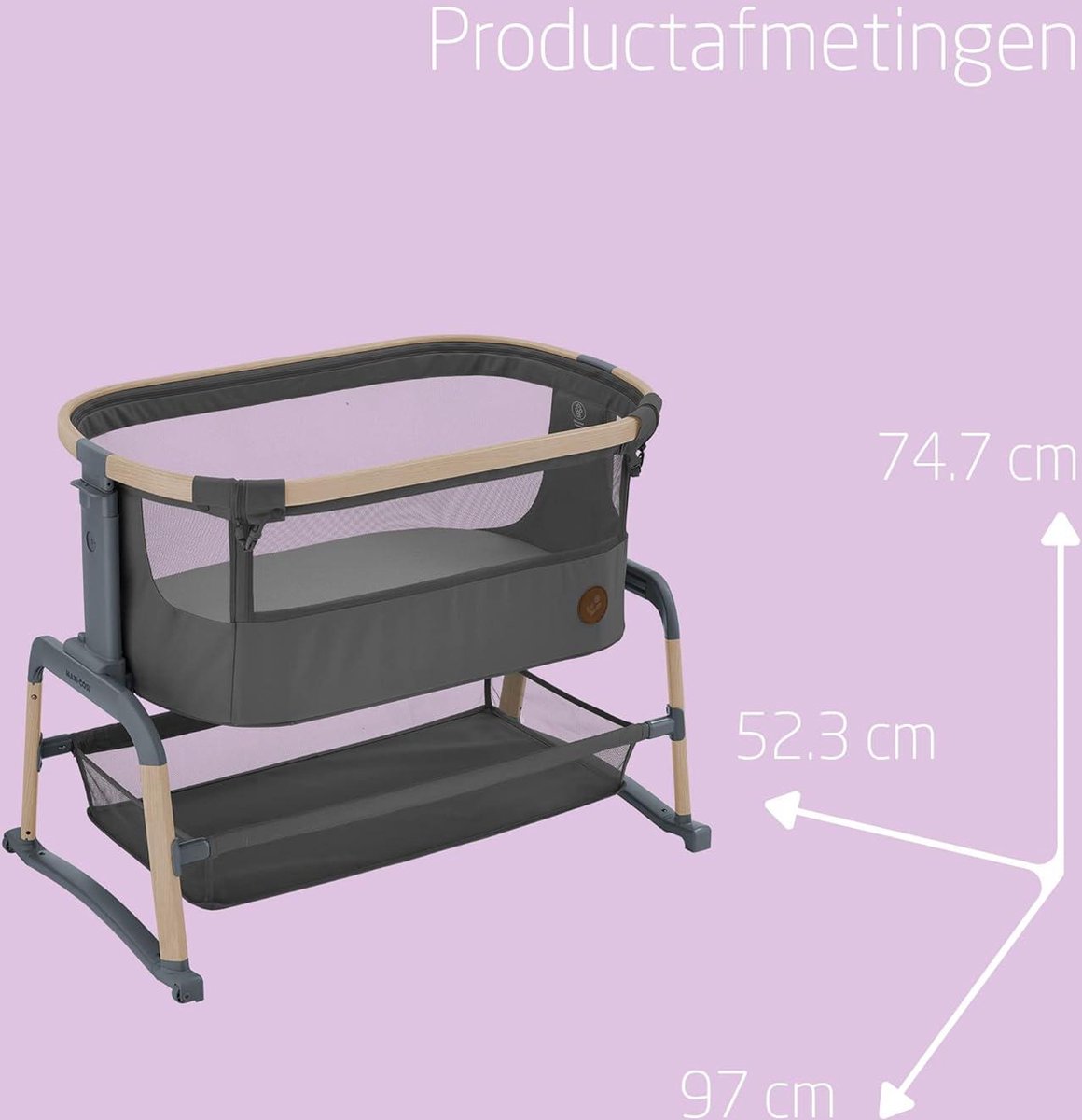 Maxi-Cosi Iora Air Baby Co-Sleeper, Netstof Rondom, 0-6 maanden, max 9 kg, Aanschuifbedje met Schommelmodus, 4 Ligstanden & 5 Hoogtestanden, Easy Slide, Eenvoudig Draagbaar, 2 Wielen, Beyond Green