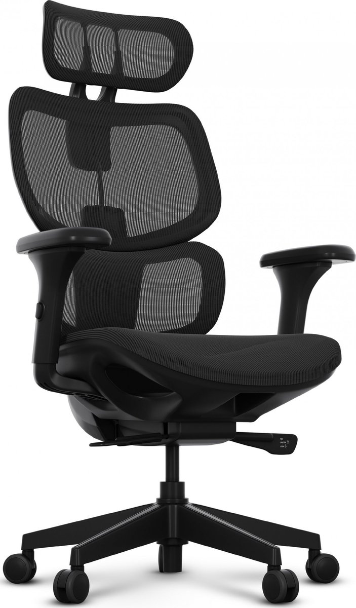 SENSE7 NOBU - Ergonomische Bureaustoel - Belastbaar tot 130 kg - Verstelbare Rugleuning & Hoofdsteun - Computerstoel - Directiestoel - Max. 190 cm - Zwart