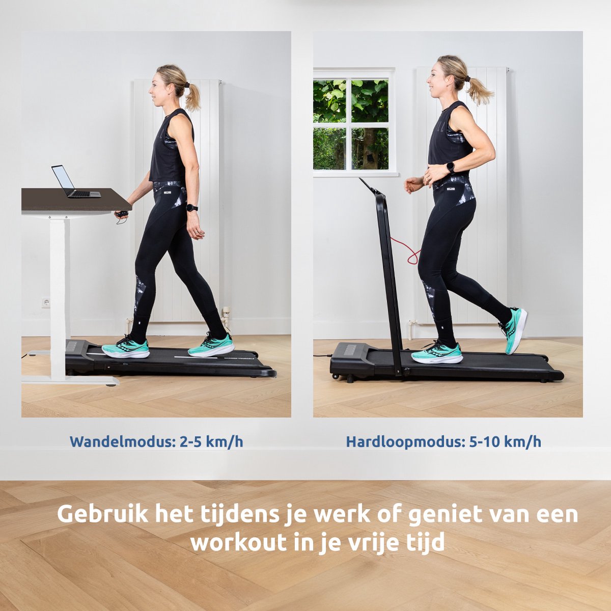 Afbeelding 2 van BluMill Loopband Inklapbaar – 1-10km/u- Wandelband - Led Display en Afstandsbediening – Inc. Tablethouder en Fitness App – Ideaal voor onder sta bureau -Treadmill