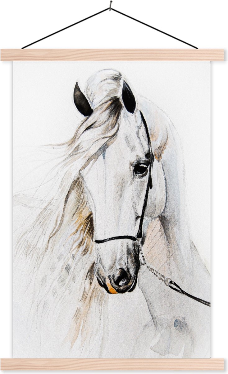 Schoolplaat kinderen - Muurdecoratie kinderkamer - Paard - Waterverf - Dieren - Wit - Schoolplaat paard - 40x60 cm