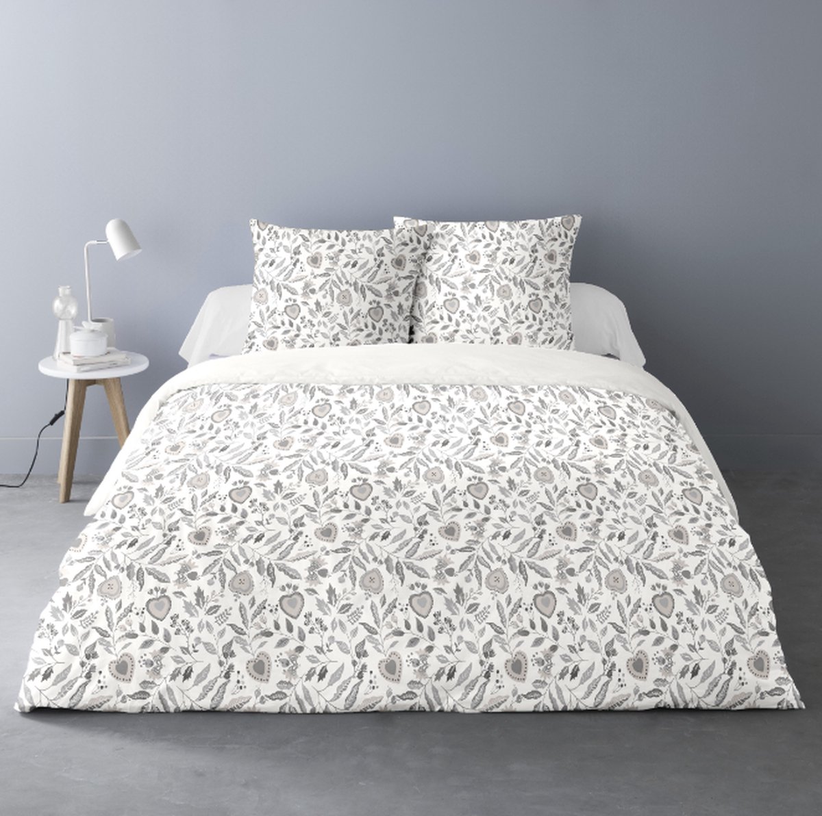 Better Nights - Luxe Polar Fleece Dekbedovertrek Kaya - 240x200 - warm - wit/grijs - bloemen