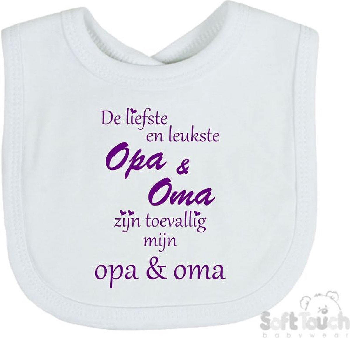 Goedkoopste Soft Touch Slabber Slabbetje Slab De liefste en leukste Opa & Oma zijn toevallig mijn opa & oma Unisex Katoen Wit/paars Maat 33x22 Cm