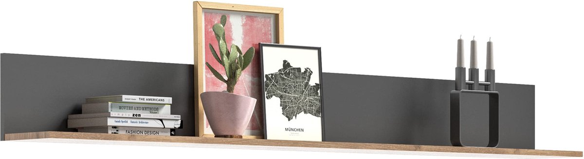 Mason Wandplank - Antraciet Houten Wandplank - Hangplank - Tijdloos Design - 180cm x 21cm x 20cm