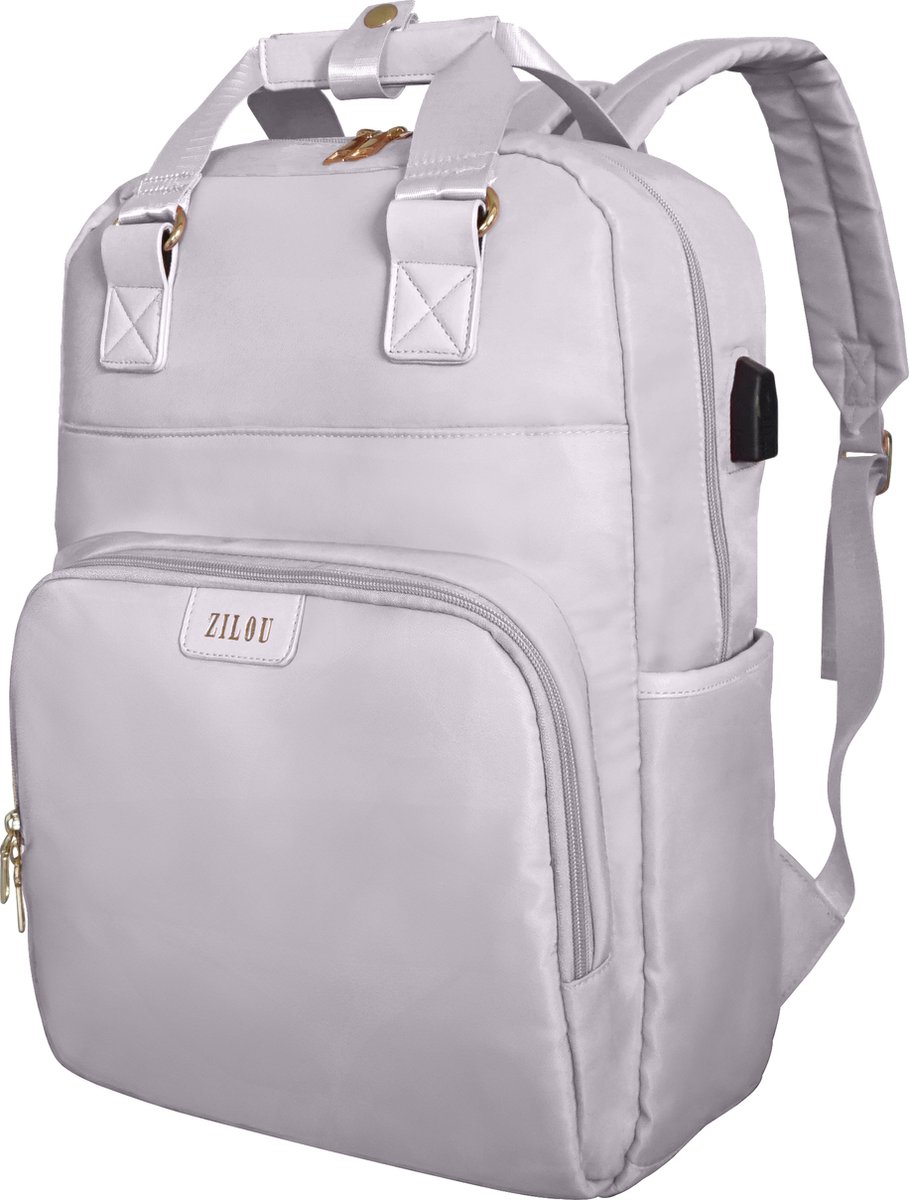 ZILOU® Laptop Rugzak - Laptoptas 15.6 inch - Anti Diefstal Rugtas - Schooltas - met USB - Dames en Heren - Meisjes - Jongens - 30L - Grijs