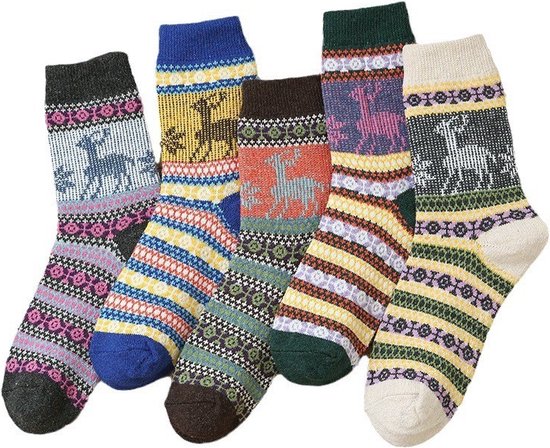 ANTSANG Merino Sokken voor Vrouwen Wol Wandelsokken Warme Wol Sokken Dikke Ademende Thermo Sokken Geschenken voor Vrouwen Kerst Winter Sokken Kerstgeschenken 5 Paar (Gemengde Kleur C