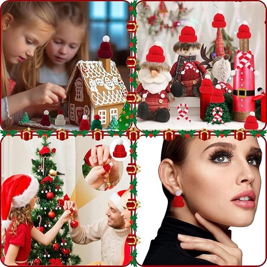 20 Stuks Mini Kerstmutsen Met Sjaaltjes - 3x3x5cm Voor Kabouters, Flessen En Decoratie