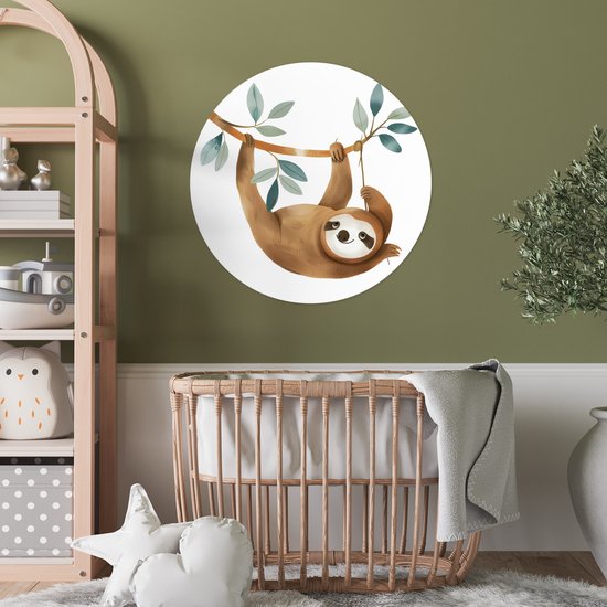 WallCircle® - Papier peint cercle 50x50 cm - Stickers muraux Paresseux - Animal - Animaux de la jungle - Cercle mural - Accessoires chambre d'enfant - Décoration chambre bébé - Cercle mural autocollant