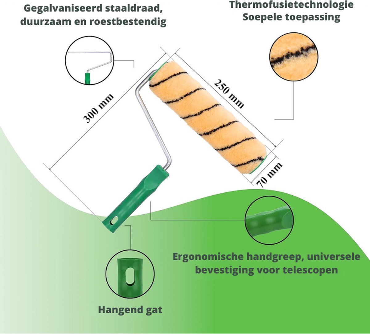 PREMIUM verfrollerset 6-delig professionele kwaliteit voor muurverf, roller 1x verfbak, 1x beugel 27cm, 1x beugel 25cm, 1x Durotex roller 25cm (groot) & 2x Durotex roller 10 cm (klein