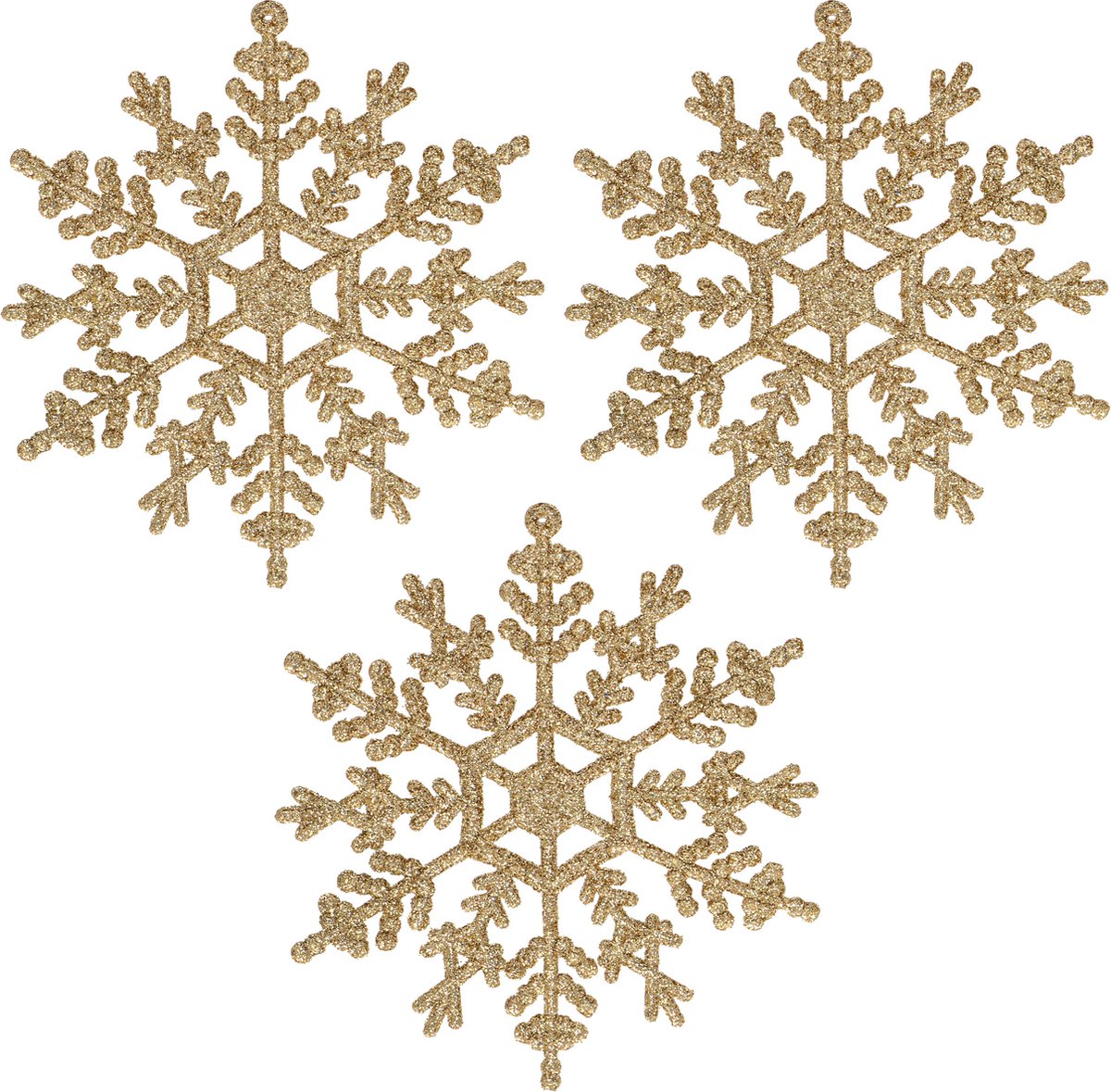 Springos Kerstboomhanger -Sneeuwvlokken -Kerstversiering - Goud Glitters - 3 Stuks - 12 Cm