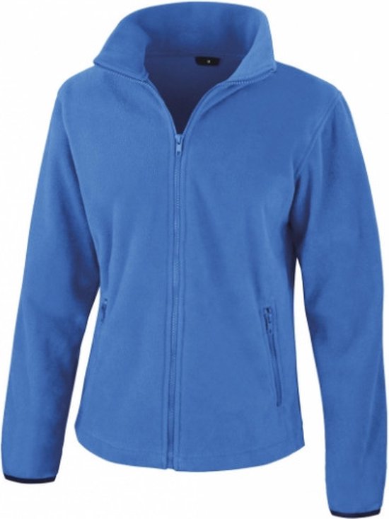 Veste polaire bleue électrique à fermeture éclair intégrale, manches longues et col montant.