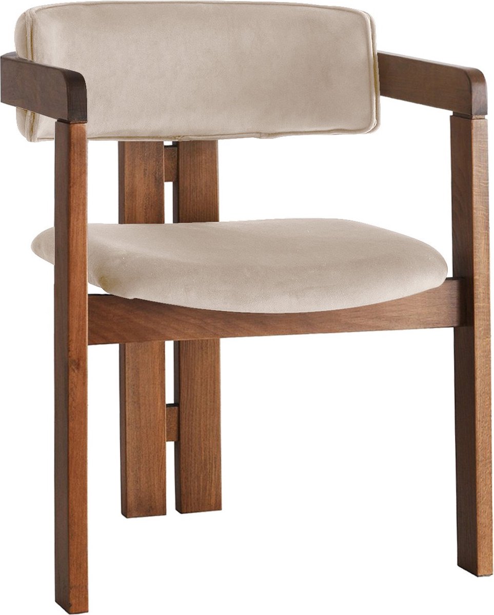 Asir - Stoel - Okkernoot & Beige - 58 x 49 x 76 cm