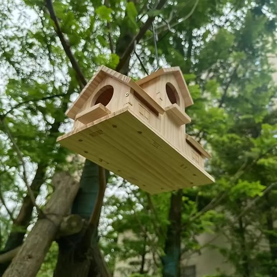 DARLUX Zeshoekig vogelhuis van hout, L - XL, voederplaats met en