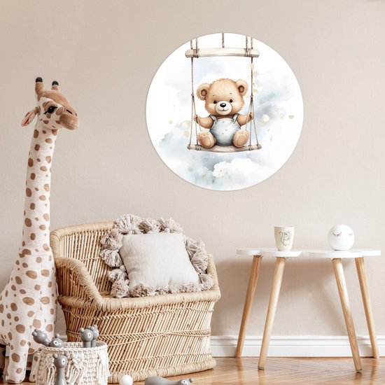 WallCircle® - Papier peint cercle 100x100 cm - Stickers muraux Ours - Bébé - Animal - Enfants - Cercle mural - Accessoires chambre d'enfant - Décoration chambre bébé - Cercle mural autocollant