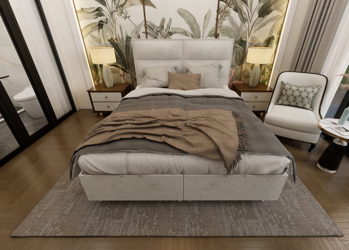 Nessa® Opbergruimte Boxspring Block - 90x200 - Creme - Velvet - Inclusief Orthopedisch Pocketvering Matras - 500m2 veren