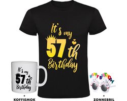 57 jaar Heren T-shirt + Koffiemok + Happy birthday bril - verjaardag - cadeau - feest