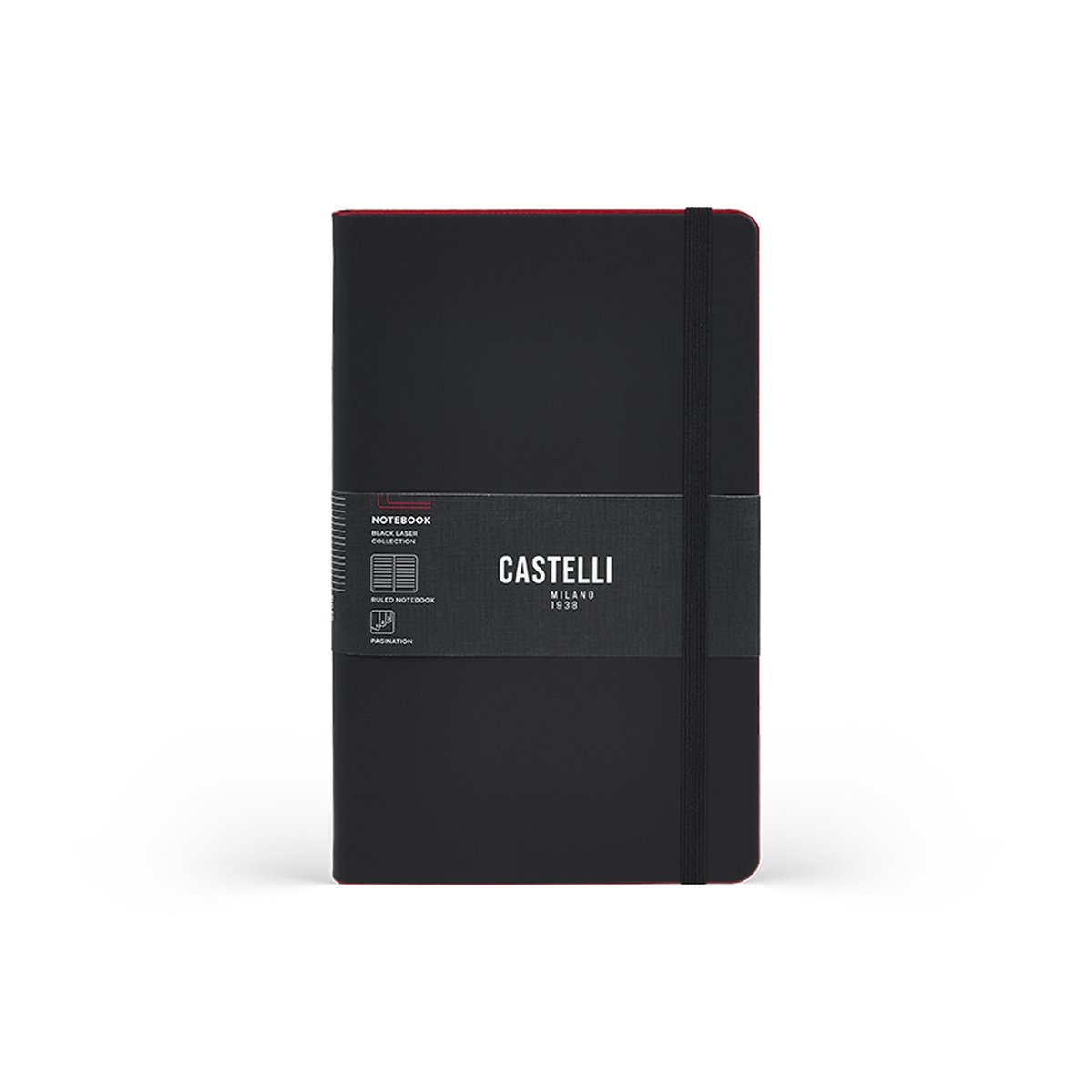 Notitieboek A5 Castelli Milano – 13×21 cm - Zwart - Black Laser / Red – gelinieerd – luxe Italiaans design – Made in Italy