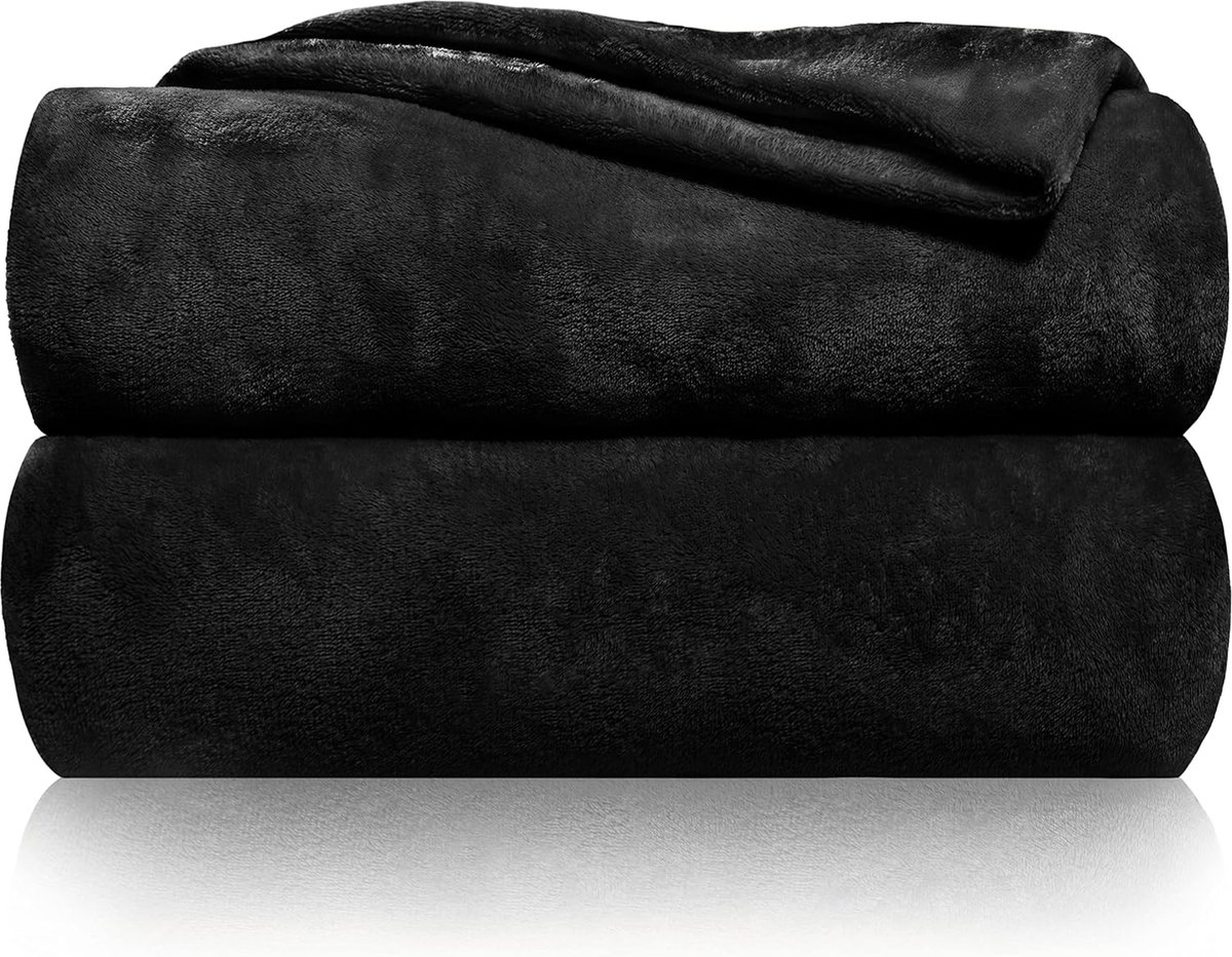 Knuffeldeken fluffy & super zacht hoge kwaliteit fleece deken ook perfect als woondeken sprei sofa deken & zomerdeken geschikt elegante gooideken voor sofa & bank (Zwart 200x150 cm)