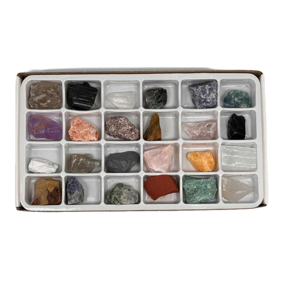 Mineralen doos - 24 stuks met benaming - 2-4 cm - edelstenen