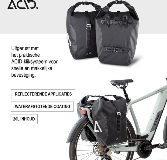 ACID Fietstas TRAVLR - 2 paar - Waterbestendig - Reflecterende elementen - Inh. 20L - Polyester - Zwart van ACID — afbeelding 2