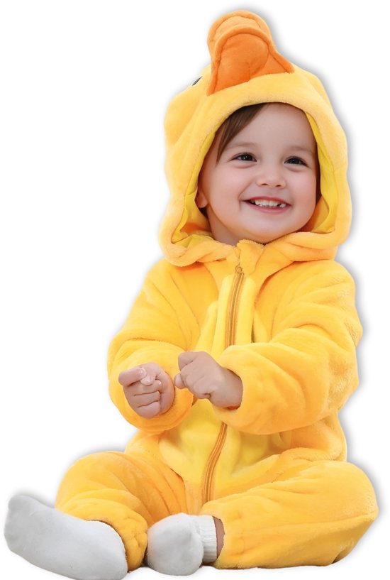 BoefieBoef Dieren Kleuter Onesie Peuter Pyjama Kinderen 2 tot 4 jaar – Verkleedkleding met Luierrits – Carnaval Dierenpak - Kerst en Kraamcadeau - Zacht Flanel - Baby Romper - Boxpak - Jongens - Meisjes - Kruippak - Winterpak - Eend Duck Geel Vogel