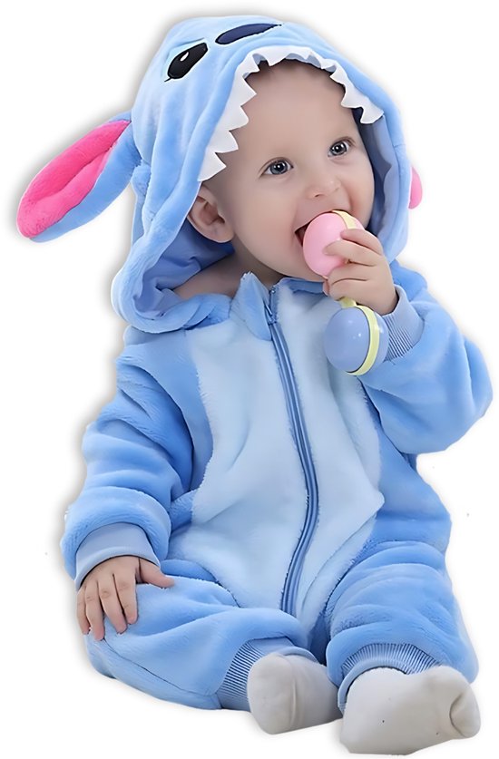 BoefieBoef Dieren Onesie Pyjama Kinderen 6m-2jr – Stitch – Verkleedkleding met Luierrits – Carnaval Dierenpak - Kerst en Kraamcadeau Tip – Zacht Flanel - Romper - Boxpak - Jongens - Meisjes