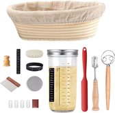 360 Living® - Zuurdesem Starter Set - Zuurdesem - Rijsmand 25cm - Zuurdesem Pot 730ML - Alle benodigheden - Rijsmandje Broodbakken - Sourdough Starter Kit - incl Deegklopper- Deegmesje - Deegschraper - Bloemborstel - Spatel