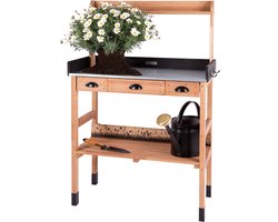 WONDERMAKE® premium plantentafel van kersenhout met laden weerbestendig, tuinwerktafel XL buiten buitenbalkon van hoge kwaliteit, tuinmanstafel, donkerbruin zwart