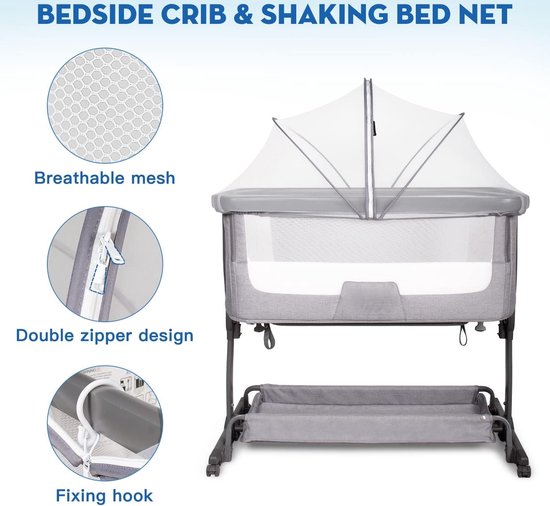 Babybedje Co-Sleeper Klamboehoes voor Reiswieg Wieg Bedside Sleeper, Insectenkat Net Rits Klamboe voor Babybedje Co-Sleeping Bed, Toepasselijke bedmaat: 55cmx100cm van Larjoe. — afbeelding 2