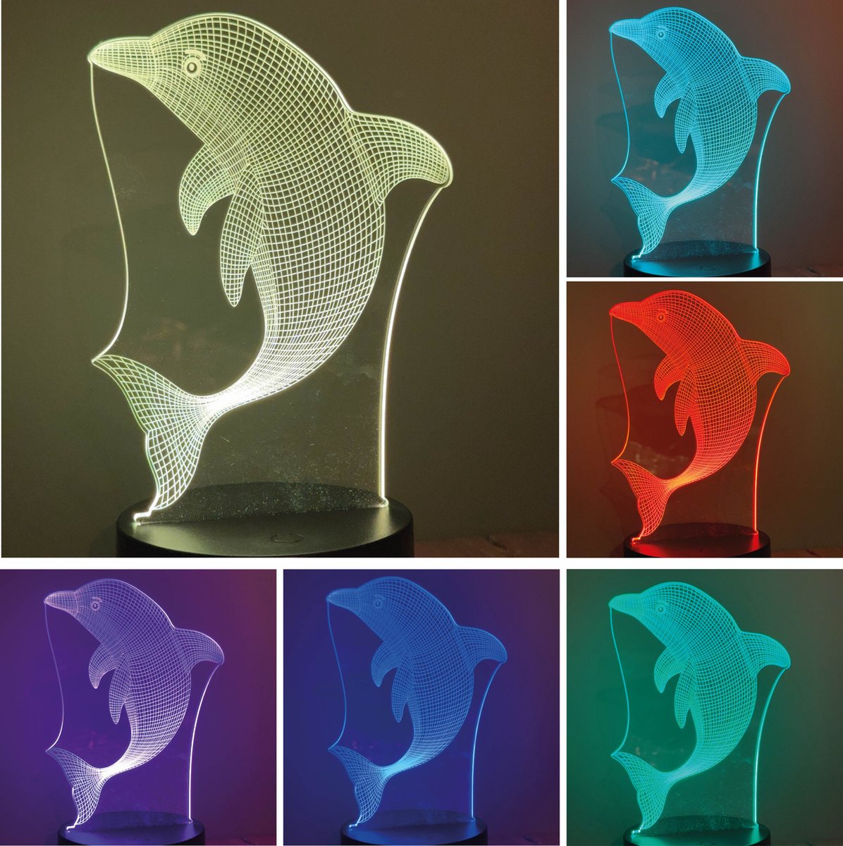 Klarigo® Nachtlamp - 3D LED Lamp Illusie – 16 Kleuren – Bureaulamp – Dolfijn - Zee - Strand - Zomer - Sfeerlamp – Nachtlampje Kinderen – Creative lamp - Met afstandsbediening