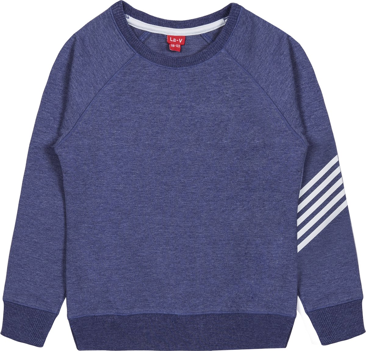 La V jongens sweatshirt met strepen op mouw bedrukt blauwjean 170-176