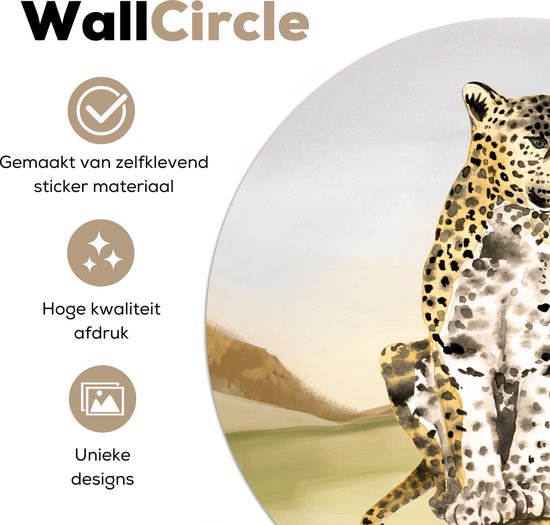 WallCircle - Stickers muraux - Cercle Papier Peint - Léopard - Jungle - Herbe - 50x50 cm - Cercle Mural - Auto Adhésif - Autocollant Rond Papier Peint