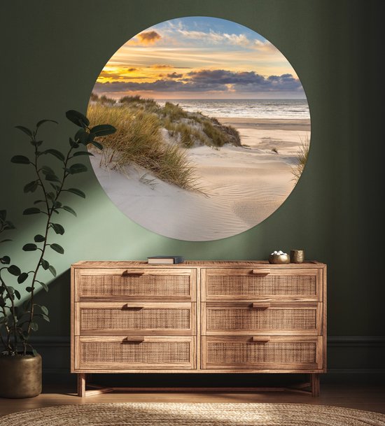 WallCircle - Papier peint cercle - Papier peint autocollant - Plage - Mer - Soleil - Dune - Décoration d'intérieur - 120x120 cm - Papier peint autocollant - Papier peint rond - Décoration murale cercle - Papier peint cercle