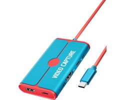 Lemorele™ AC08 - Video Capture Card - 1080P@60Hz - USB C naar HDMI - 100W PD Voeding - Compatibel met PC, Console, Mobiele Apparaten & Stream Deck/Switch - Voor Professionele Streaming en Gaming - Blauwe/Rood