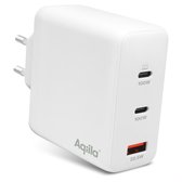 Aqiila Chargeur USB, 120 W, Adaptateur USB-C, Chargeur Rapide GaN, Charge Quick PD Power Delivery, PPS, 2x USB-C, 1x USB-A, 100-240V, Chargebird W4 Wit