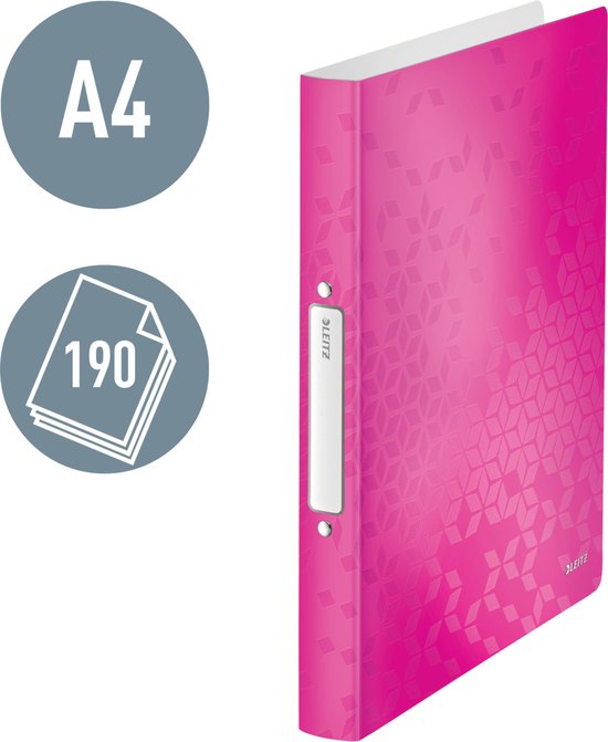 Fuchsia ringband A4 met 190 vel capaciteit en geometrisch patroon.
