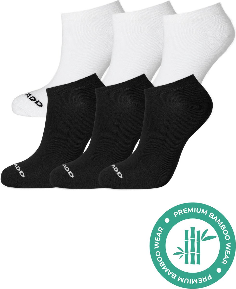 SQQUADD® Bamboe Sneakersokken - Dames en Heren - Unisex 6-pack - Maat 47-50 - Naadloos en Duurzaam - Tegen Zweetvoeten - Bamboo Sokken Sneaker - Wit Zwart Mix