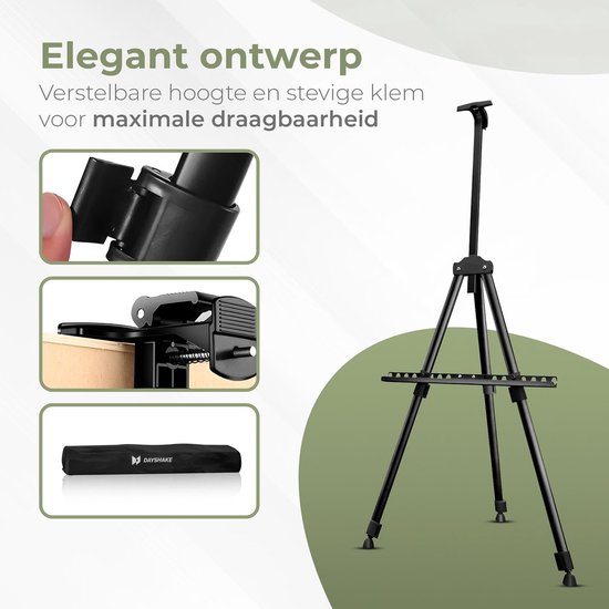 Dayshake Schildersezel - Verstelbaar & Inklapbaar - Ezel Incl. Opberghoes - Tafelezel / Veldezel voor Volwassenen en Kinderen - Zwart