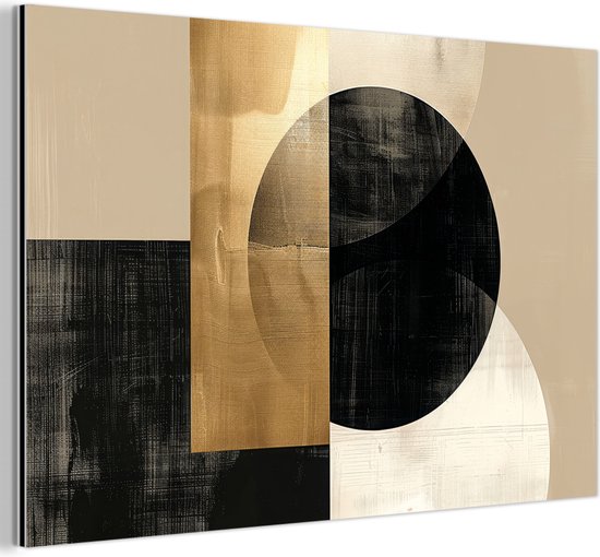 Tableau aluminium 150x100 cm - Décoration murale métal - Abstrait - Moderne - Zwart - Goud - Décoration murale métal salon - Décoration industrielle - Photo sur dibond - Accessoires industriels chambre