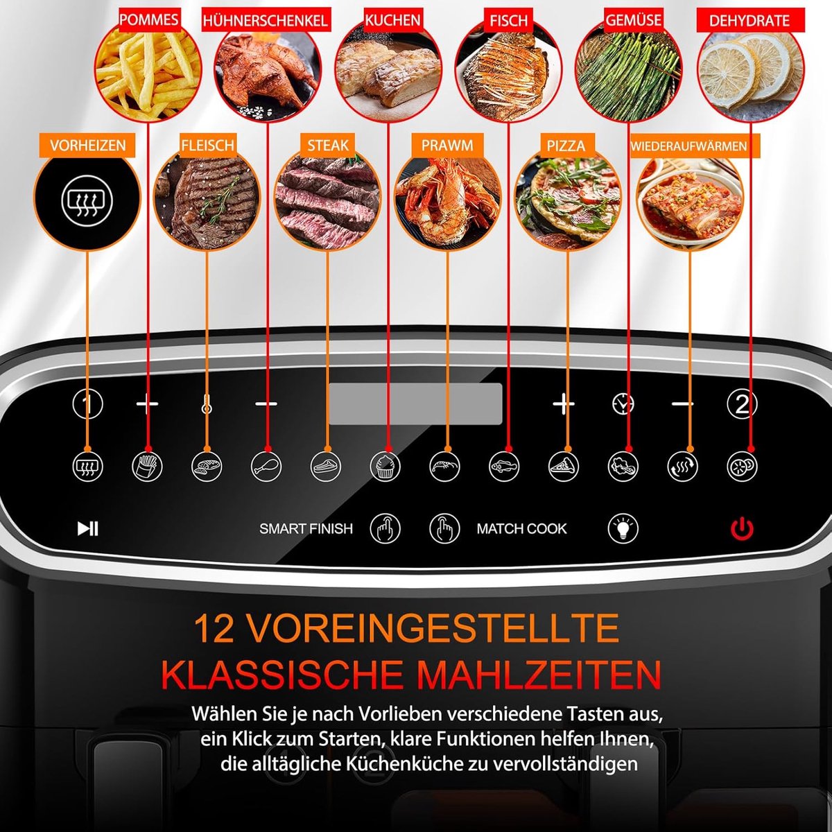 Afbeelding 2 van Equivera Dubbele Airfryer - Dubbele Mand - Dual Cook - Heteluchtfriteuse - Verschillende Programma's - Dual Zone - Mega