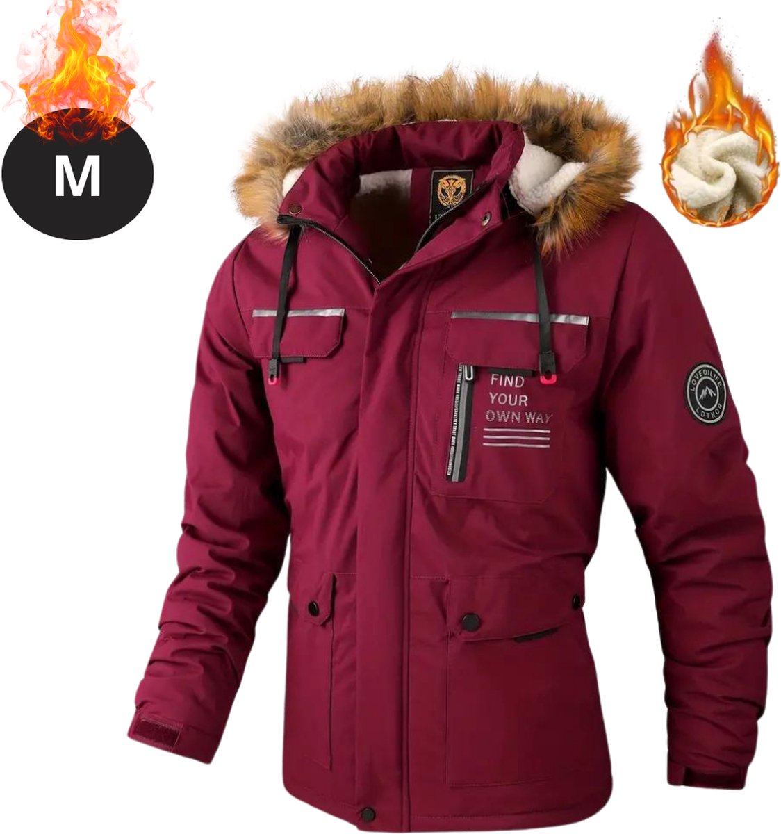 Livano Winterjas - Parka - Heren - Winter - Jas - Volwassen - Stijlvol - Met Capuchon - Gewatteerde Jas - Rood - M