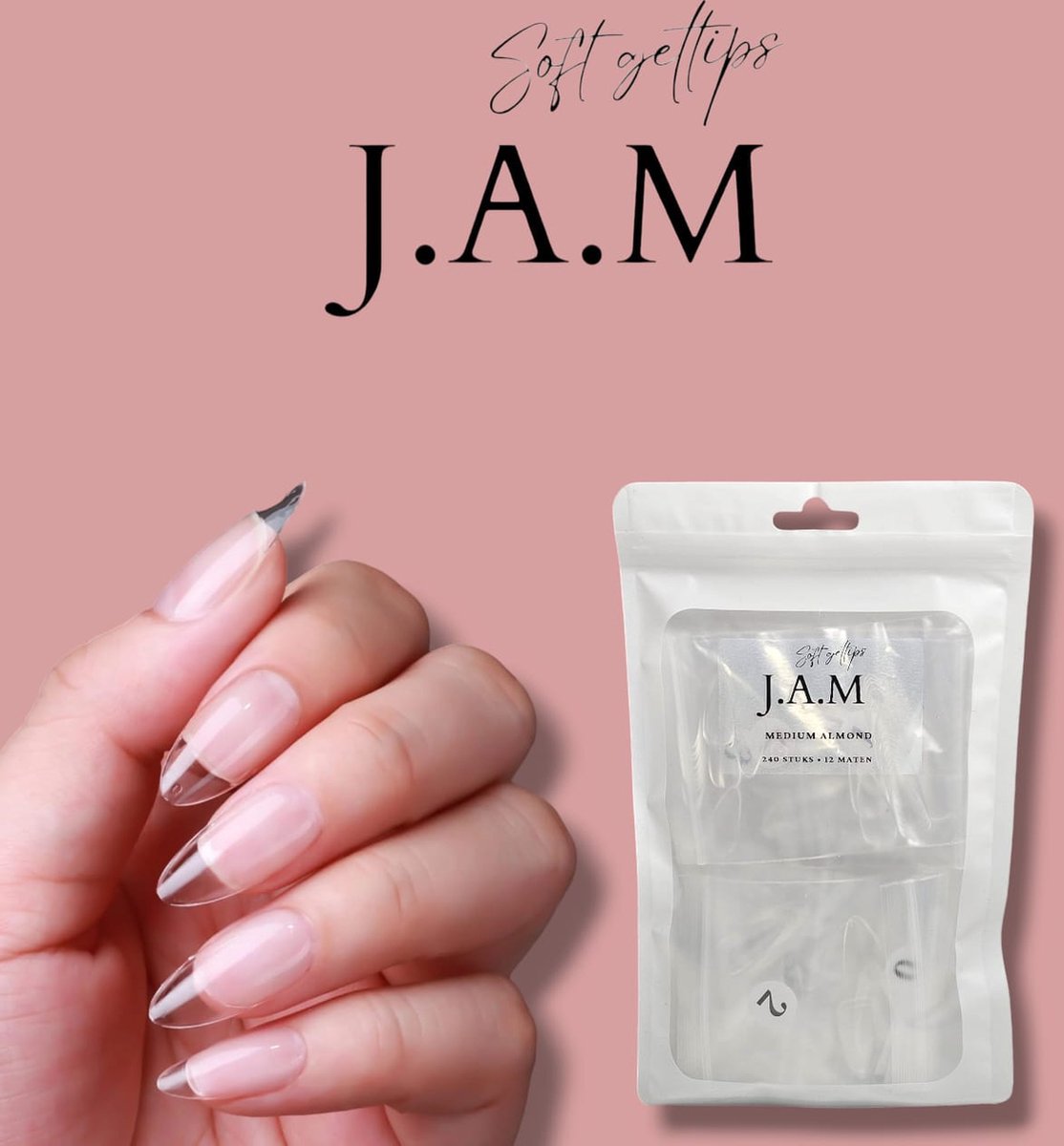 Goedkoopste J.A.M - Soft Gel tips - Nepnagels - Gelnagels - plaknagels met lijm - Almond Nagels - press on nails 100 soak - off - Fake nails - Medium Almond Nageltips - Full Cover 500 Stuks Transparant / Clear Tips van hoge kwaliteit lijm.