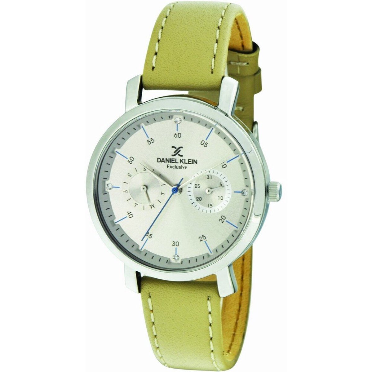 Daniel Klein DK11593-4 - Horloge - Analoog - Dames - Vrouwen - leren band - rond - Beige - Zilverkleurig